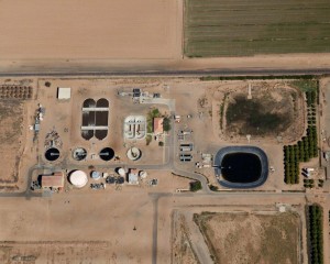 An aerial view of a water treatment plant operated by mgc contractors.