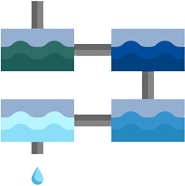 A diagram of a water system with a drop of water, created by MGC Services.