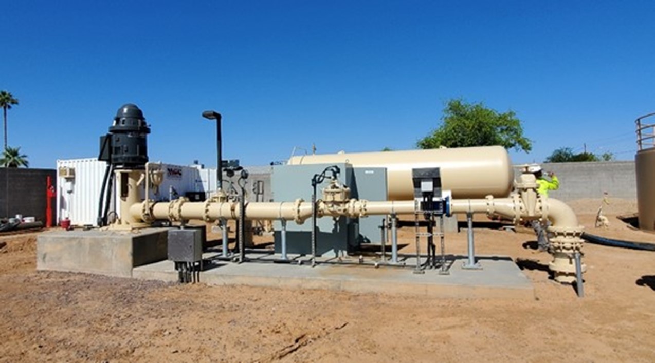 A water treatment plant in a dirt field constructed by MGC Projects.